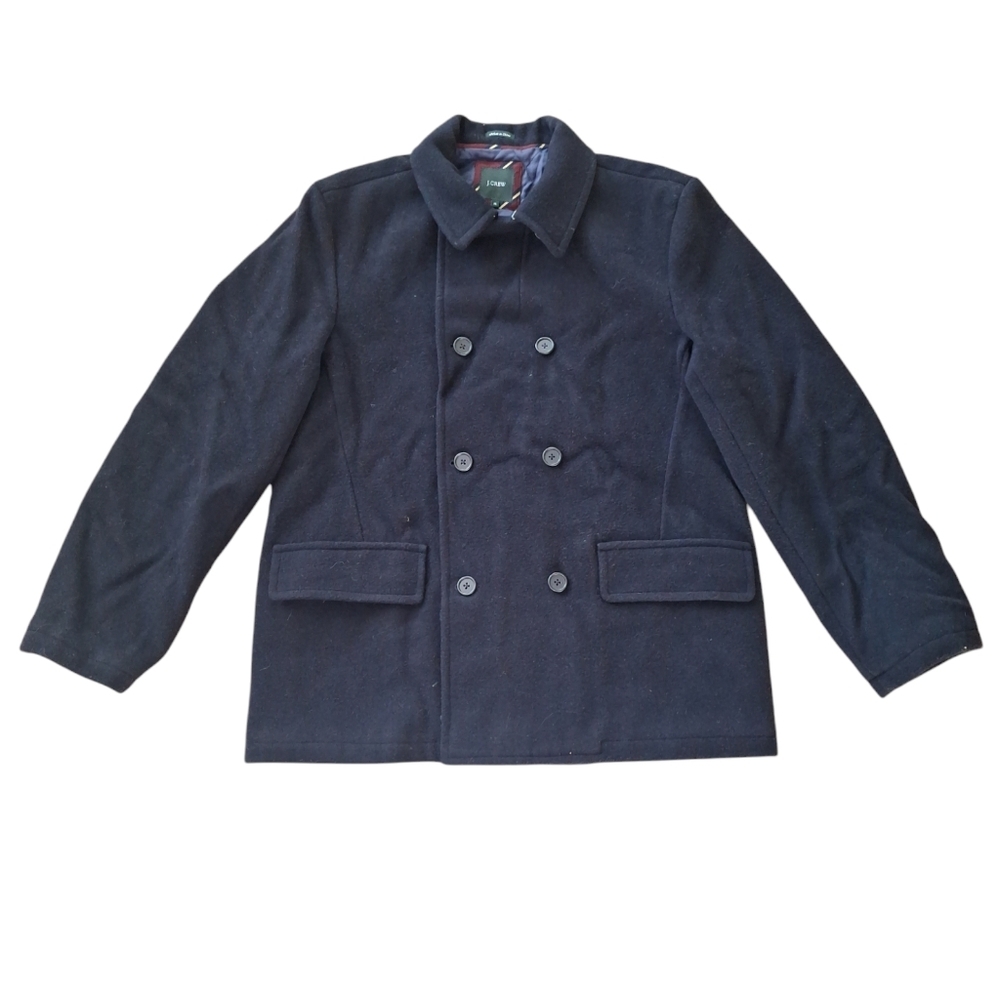 J. Crew Black Classic Bayswater Peacoat Thinsulate Insulation Wool Jacket XL